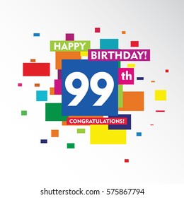 flat colorful abstract square happy Birthday and congratulations 99th vector design fro kids, family, shop, business, and various event