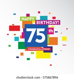 flat colorful abstract square happy Birthday and congratulations 75th vector design fro kids, family, shop, business, and various event