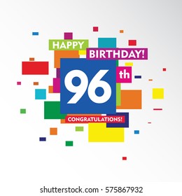 flat colorful abstract square happy Birthday and congratulations 96th vector design fro kids, family, shop, business, and various event