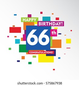 flat colorful abstract square happy Birthday and congratulations 66th vector design fro kids, family, shop, business, and various event