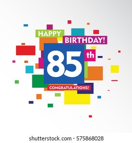 flat colorful abstract square happy Birthday and congratulations 85th vector design fro kids, family, shop, business, and various event