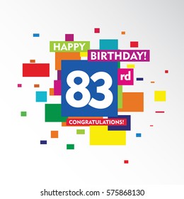 flat colorful abstract square happy Birthday and congratulations 83rd vector design fro kids, family, shop, business, and various event