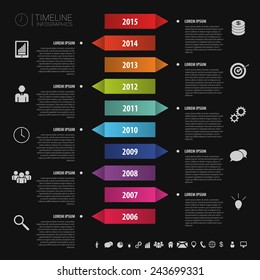 Flat colorful abstract timeline infographics vector. Black