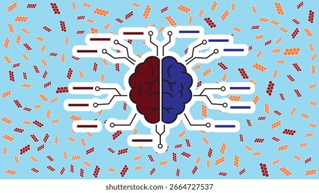 Ilustração de rede cerebral de IA colorida plana para fundo de tecnologia