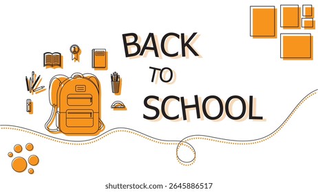 Flat Colorful Back to School Illustration with Stationery for Education Banner Design