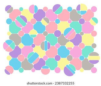 Flat colorful background with geometric pattern of rounded shapes. Easy to recolor and customize vector file.