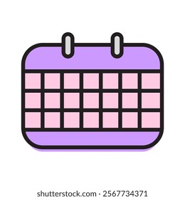 Flat colorful calendar design illustration, ideal for school, stationery, and organization themes. Perfect for scheduling and educational graphic content.