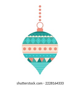 Flat colorful Christmas ornate tree toys or balls vector illustration. Collection of design elements for greeting cards, New Year banners