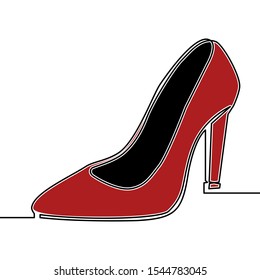 Flat colorful continuous drawing line art red high heel shoes icon vector illustration concept
