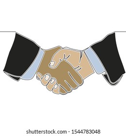 Flat colorful continuous drawing line art Handshake icon vector illustration concept