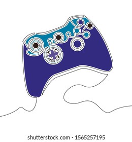 Flat colorful continuous drawing line art gamepad Game controller icon vector illustration concept