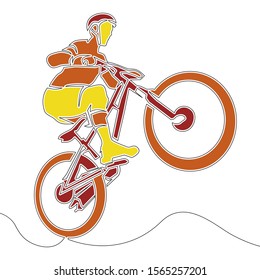 Flat colorful continuous drawing line art Cyclists icon vector illustration concept