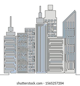 Flat colorful continuous drawing line art business city architecture icon vector illustration concept