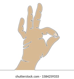 Flat colorful continuous drawing line art OK hand sign icon vector illustration concept
