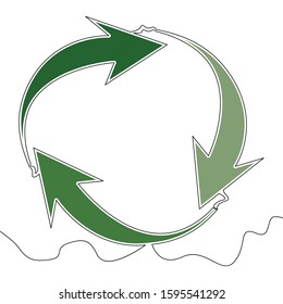 Flat colorful continuous drawing line art Recycle arrows sign green icon vector illustration concept