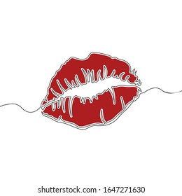Flat colorful continuous drawing line art Red Lips Kiss icon vector illustration concept