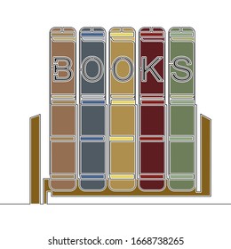 Flat colorful continuous drawing line art Stack of books Study icon vector illustration concept