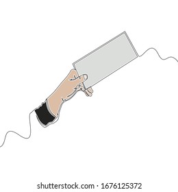 Flat colorful continuous drawing line art hand holding and showing business card icon vector illustration concept