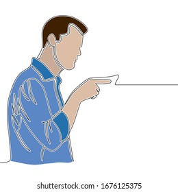 Flat colorful continuous drawing line art man pointing finger icon vector illustration concept