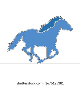 Dibujo de línea de dibujo continuo de color plano caballo de ejecución logotipo Silhouette icono ilustración vectorial concepto