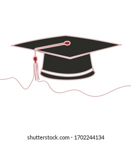 Flat colorful continuous drawing line art Graduation cap icon vector illustration concept