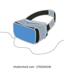 Línea de dibujo continua de color plana arte realidad virtual lentes icono ilustración vectorial concepto