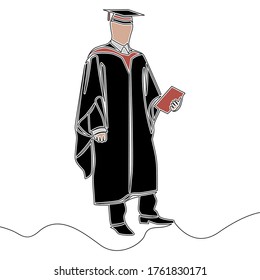 Flat colorful continuous drawing line art male graduate in gown and graduation cap icon vector illustration concept