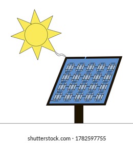 Flat colorful continuous drawing line art Solar Energy panel icon vector illustration concept