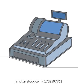 Flat colorful continuous drawing line art Cash Register Machine icon vector illustration concept