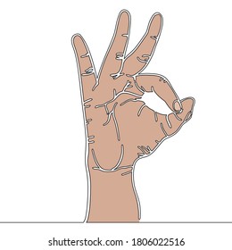Flat colorful continuous drawing line art Perfect hand gesture sign icon vector illustration concept