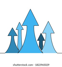 Flat colorful continuous drawing line art growing arrows chart icon vector illustration concept