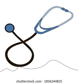 Flat colorful continuous drawing line art Medical Stethoscope icon vector illustration concept