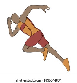 Flat colorful continuous drawing line art abstract athlete running man icon vector illustration concept