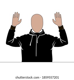Flat colorful continuous drawing line art Thief surrendering hands up icon vector illustration concept