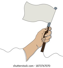 Flache farbige ununterbrochene Zeichenlinie Kunst Leistung Hand, die eine Flagge hält Symbol Vektorgrafik Konzept