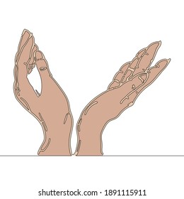 Flat colorful continuous drawing line art Hands holding something icon vector illustration concept