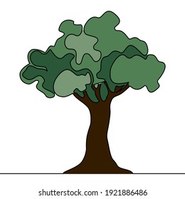 Flat colorful continuous drawing line art growth nature green tree icon vector illustration concept