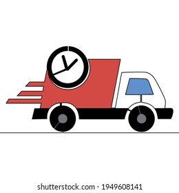 Flat colorful continuous drawing line art On time delivery icon vector illustration concept
