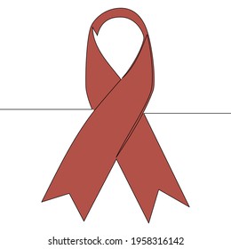 Flat colorful continuous drawing line art AIDS red Ribbon medical icon vector illustration concept