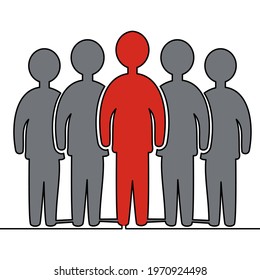 Flat colorful continuous drawing line art crowd leader of people team icon vector illustration concept