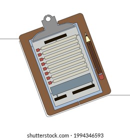 Flat colorful continuous drawing line art Clipboard with pencil icon vector illustration concept