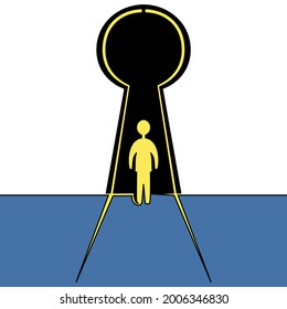 Flat colorful continuous drawing line art Silhouette standing in keyhole Solution icon vector illustration concept