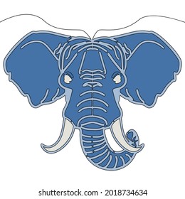 Flat colorful continuous drawing line art Elephant portrait Animal head icon vector illustration concept