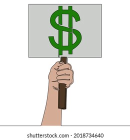 Flat colorful continuous drawing line art Hand holding whiteboard with dollar sign icon vector illustration concept