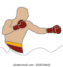 Flat colorful continuous drawing line art Boxing man punch boxer icon vector illustration concept