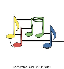 Flat colorful continuous drawing line art Music notes symbol icon vector illustration concept