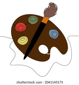 Flat colorful continuous drawing line Art palette with paint brush icon vector illustration concept