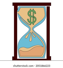 Flat colorful continuous drawing line art Time is Money Hourglass icon vector illustration concept