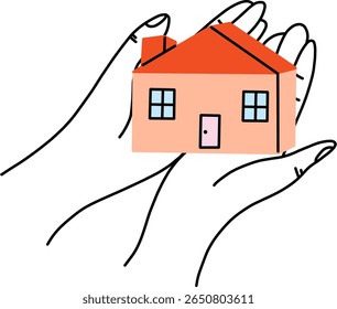 Flat colorful continuous drawing line art security of property home icon vector illustration concept