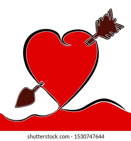 Flat colorful continuous line art drawing Lovestruck arrow through heart icon vector illustration concept